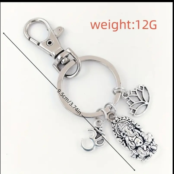 NEW! Lord Ganesh OM Lotus Keychain Purse Charm ~ India God Sacred Elephant - Picture 6 of 8